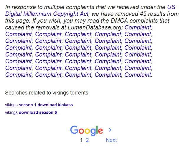Google DMCA results