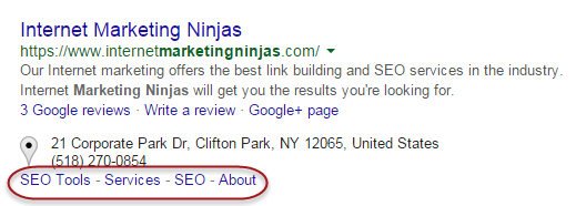 Site links in Google search result