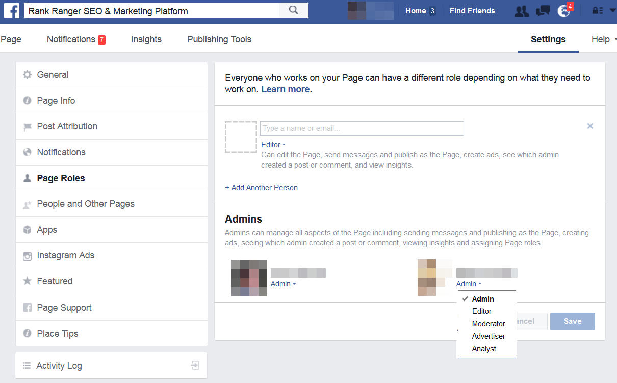 Facebook authorized page admins