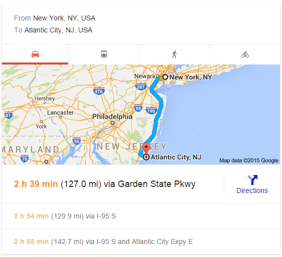 SERP Map Directions answer box