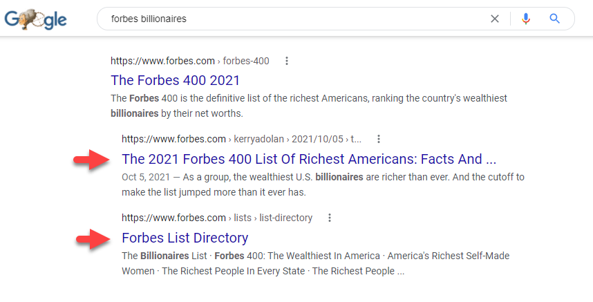 SERP Feature Indented results